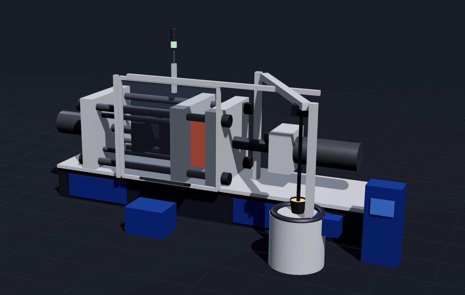 3D model of a die casting machine running in the Inducloud demo environment, with its four sensors marked